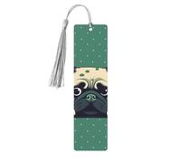 Pug Green Polka Dot Wood Bookmark for Book Lovers Birthday Teachers Gift, Handmade Craft Book Marks Ornaments with Tassel Exquisite Reading Page Markers for Men Women