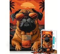 Pug Healing on The Beach Hard Jigsaw Puzzle for Adults 1000 Pieces Memory Lift Easy Leisure Image Assembly Artistic Gift (38x52cm)