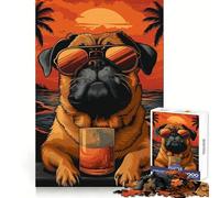 Pug Healing on The Beach Hard Jigsaw Puzzle for Adults 1000 Pieces Memory Lift Easy Leisure Image Assembly Artistic Gift (38x52cm)