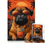 Pug Healing on The Beach Jigsaw Puzzles for Adults1000 Pieces Mind Puzzle Cozy Relax Image Assembly (50x75cm)
