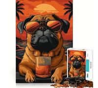 Pug Healing on The Beach Jigsaw Puzzles for Adults1000 Pieces Mind Puzzle Cozy Relax Image Assembly (50x75cm)