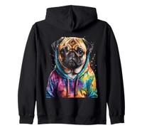 Pug Hoodie Dog Colorful Funny Animal Art Print Graphic Zip Hoodie