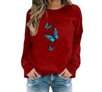 Pug Hoodies for Women My Orders Uk for Women Gym Running Women's Butterfly Print Casual Fashion Sweatshirt Top (Wine #6, M) Warehouse Clearance Bargains Sale