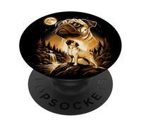 Pug Howling At The Full Bright Moon | Funny Howler Retro PopSockets Adhesive PopGrip