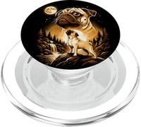 Pug Howling At The Full Bright Moon | Funny Howler Retro PopSockets PopGrip for MagSafe