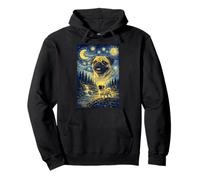 Pug Howling to The Moon Funny Dog Pet Owner Starry Night Art Pullover Hoodie