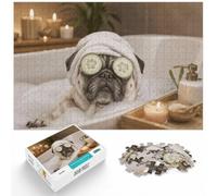 Pug in a Towel with Cucumber Slices Funny Bat Jigsaw Puzzle, 1000 Piece | For quiet evenings and screen-free downtime: Adult jigsaw puzzle with 1000 pieces fits quiet evenings and weekends.
