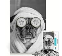 Pug in A Towel with Cucumber Slices Funny Bathroom Poster Adults 1000 Piece Jigsaw Puzzle Brain Challenge Toy Stress Relief Clear Cut Wall Art Decor (38x26cm)