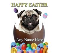 Pug in Egg personalised Easter Greeting Card Mum Dad Nan Friend sister refSe1
