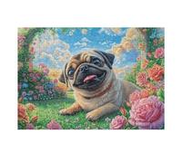 Pug in Flower Field 300 Pc Classic Jigsaw Puzzle Puzzle for Adults Hard Challenging Hobby Home Decor Poster Eco Friendly Material 300 PCS/40x28cm