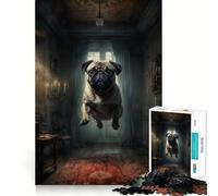 Pug in Haunted Mansion Jigsaw Puzzles for Adults1000 Pieces Strengthen Memory Home Pastime Clean Edge Elegant Gift (38x26cm)