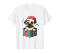 Pug in Present Dog Christmas Festive Santa Hat Wrapping Value Graphic T-Shirt, Men, White, M
