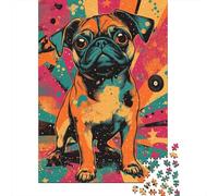 Pug in Retro Style Charming Pug in Artistic Vibes 1000 Piece Jigsaw Puzzle for Adults, Pet Theme Challenge with Decorative Appeal 52x38cm/1000pcs