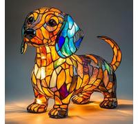 Pug Lamp and Dachshund Table Lamp, Boxer Dog Lamp, Corgi Dogs Series Art Night Light, 3D Cute Pet Vintage Home Decor, Retro Stained Resin Tabletop LED Night Light, Fun Gift for Dog Lover (Dachshund)