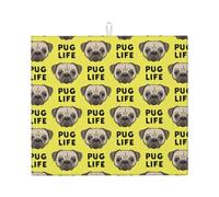 Pug Life Cute Pug Face Yellow, Dish Drying Mat, 18x16 Inch Absorbent Microfiber Quick Dry Machine Washable for Dishes Pots Pans Glassware Coffee Bar Under Rack