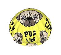 Pug Life Cute Pug Face Yellow Waterproof Shower Cap,Elastic Bathing Hair Cap Environmental Protection Hair Bath Caps, Double WaterproofBathing Shower Hat