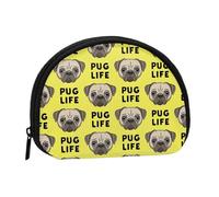 Pug Life Cute Pug Face Yellow, Women's Storage Bag Shell Makeup Bag Small Coin Purse Shell Change Pouch