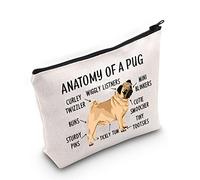 Pug Lover Gift Anatomy of A Pug Makeup Bag Pug Mama Cosmetic Bag Pug Owner Gift Dog Mom Pet Owner Lover Zipper Travel Bag (Anatomy of A Pug White), L