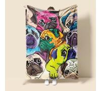 Pug Lovers' Cute Watercolor Pug Dogs Print Ultra Soft Fuzzy Flannel Throw Blanket - Cozy Plush Decor for Couch, Home, Bed, Christmas, Birthday Gifts - 80x60 inches