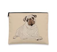 Pug Makeup Bag, Cute Dog Illustration Cosmetic Travel Pouch for Women, Portable Small Canvas Zipper Organizer, Animal Lover Gift Skincare Toiletry Bag, Beige, 7x9 Inch, Pug