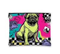 Pug Makeup Bag, Neon Art Graphic Cosmetic Travel Pouch for Women, Portable Small Canvas Zipper Organizer, Fun Gift Toiletry Bag, Summer Festival Essentials, neon green, 7x9 Inch, Pug