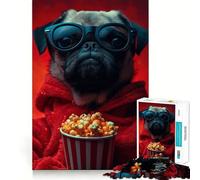 Pug Movie Night Jigsaw 1000 Pieces for Adults Cognitive Toy Bonding Time Pattern Assembly Santa Wish Item (38x52cm)
