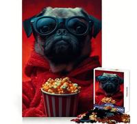 Pug Movie Night Jigsaw Puzzle for Adults 1000 Pieces Boost Recall Leisure Fun Accurate Edge Lovely Present (50x75cm)