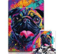 Pug Oil Painting Jigsaw Puzzles for Teenagers 1000 Pieces,Educational Games Home Decoration Deal As Gifts for The Whole Family (75x50cm)