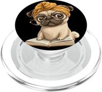 Pug Open Book Reading Dog Lover Graphic Portrait Round Polka PopSockets PopGrip for MagSafe