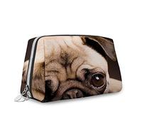 Pug Pattern, Makeup Bag Cosmetic Bag,Photograph of A Pug Pet,Leather Organizer Make Up Bag Reusable Toiletry Bag,Brown,S