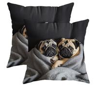 Pug Pillow Covers Set of 2, Cute Cream and Black Pugs Throw Pillows Case, Cozy Decorative Square Dog Lover Cushion Covers for Home Sofa Bed Couch 16x16 Inch