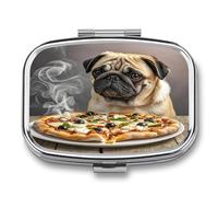 Pug Pizza Pill Case Travel Portable Pocket Pill Box 2 Compartment Medicine Case Large Capacity Daily Pill Cases Vitamin Organizer Medicine Organizer Small Pill Box