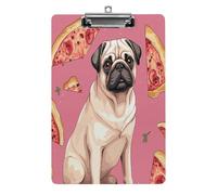 Pug Pizza Pink Clipboard Colorful Sturdy Acrylic Clipboard Decorative Clip Board with Metal Clip Cute Plastic Clipboards A4 for Nurses Office（Standard Size 8.5" X 12.5"）