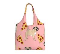 Pug Pizza Pink Print Canvas Tote Bags for Women Reusable Grocery Bag Large Gym Canvas Cloth Pouchportable Shopping Handbag