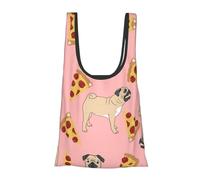 Pug Pizza Pink Print Foldable Reusable Grocery Bag Lightweight Shopping Tote for Groceries Travel Beach Eco-Friendly Compact Adventure Tote