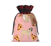 Pug Pizza Pink Print Personalized Christmas Drawstring Gift Bags,Packaging And Storage Bags,Snack Bags