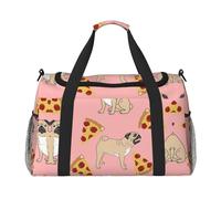 Pug Pizza Pink Print Weekender Bag,Gym Bag with,Carry On Luggage Overnight Weekend Bag, Holdall Handbag & Shoulder Bag for Travel Fitness