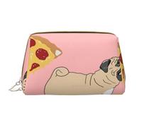 Pug Pizza Pink Printed Leather Makeup Bag for Women Girls - Portable Travel Cosmetic Organiser Toiletry Bag