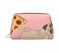 Pug Pizza Pink Printed Leather Makeup Bag for Women Girls - Small Portable Travel Cosmetic Organiser Toiletry Bag