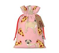Pug Pizza Pink Printing 4.7x6.9 In Christmas Bag With Drawstring,Ideal For Adults To Wrap Gifts For Christmas Halloween