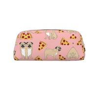 Pug Pizza Pink Printing School Leather Zippered Fountain Ballpoint Rollerball Pens Pouch Pencils Case Holder for Pupil