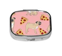 (Pug Pizza Pink) Square Pill Box with 2 Compartment Small Pill Organizer Portable Pill Case Vitamin Containers, Travel Essentials 5.5x4x1.8 cm