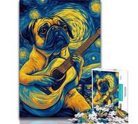 Pug Playing Guitar 1000 Piece Jigsaw Puzzles for Adults & Teens,Brain Intelligence Challenge Addictive Toys for Home Decoration 75x50cm