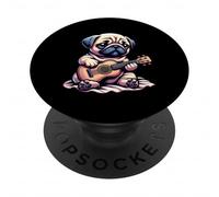 Pug Playing Guitar Cute Puppy Acoustic Music PopSockets Adhesive PopGrip