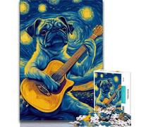 Pug Playing Guitar Jigsaw Puzzles for Adults,Help The Brain Exercise Addictive Toys to Cultivate Patience Suitable for Couples (75x50cm)