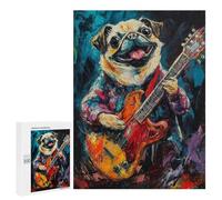 Pug Playing Guitar Painting Puzzle 1000 Teile Schwer Puzzle Spielzeug Lernspiel Impossible Herausforderungsspielzeug Für Erwachsene Kinder 500 PCS