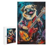 Pug Playing Guitar Painting Puzzle 1000 Teile Schwer Puzzle Spielzeug Lernspiel Impossible Herausforderungsspielzeug Für Erwachsene Kinder 1000 PCS