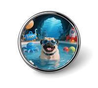 Pug Pool Drift Lapel Pin Brooches Round Fashion Brooch Pin Cute Button Badges Alloy Button Pins Enamel Pins Metal Pinback for Hat Shirt Clothing Bags
