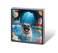 Pug Pool Drift Lapel Pin, Metal Square Lapel Pins, Fashion Badge for Shirts, Jackets, Hats