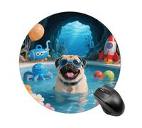 Pug Pool Drift Mouse Pad Round Laptop Mouse Mat Cute Computer Mousepad Keyboard Pad Non-Slip Desk Pads for Gaming Office Work Home